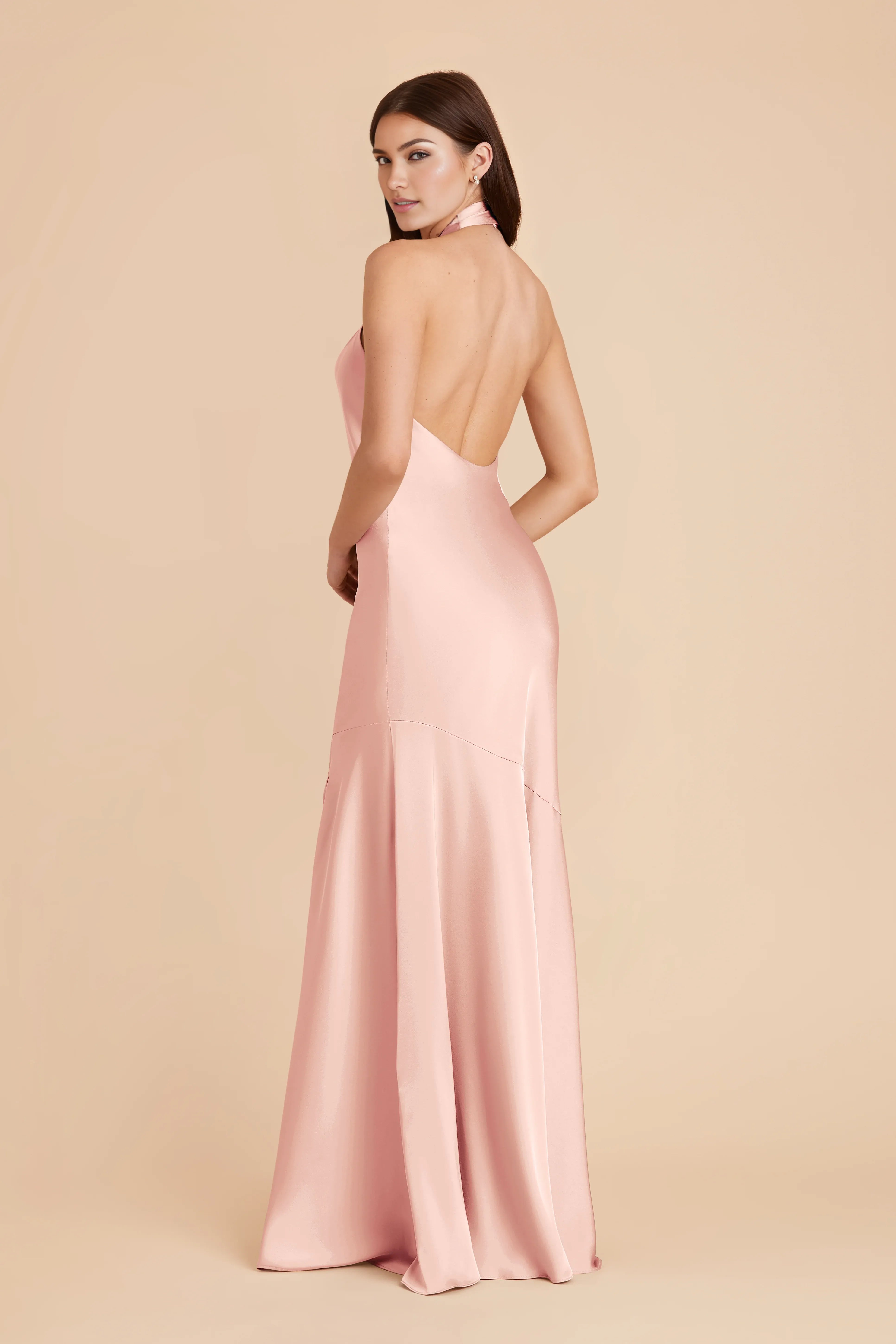 Elegant Mermaid Satin Halter Neck Sleeveless Open Back Floor Length Bridesmaid Dress