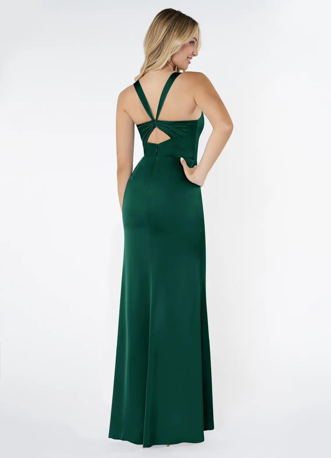 Elegant Mermaid Satin Square Neck Sleeveless Cross Cutout Back Floor Length Bridesmaid Dress