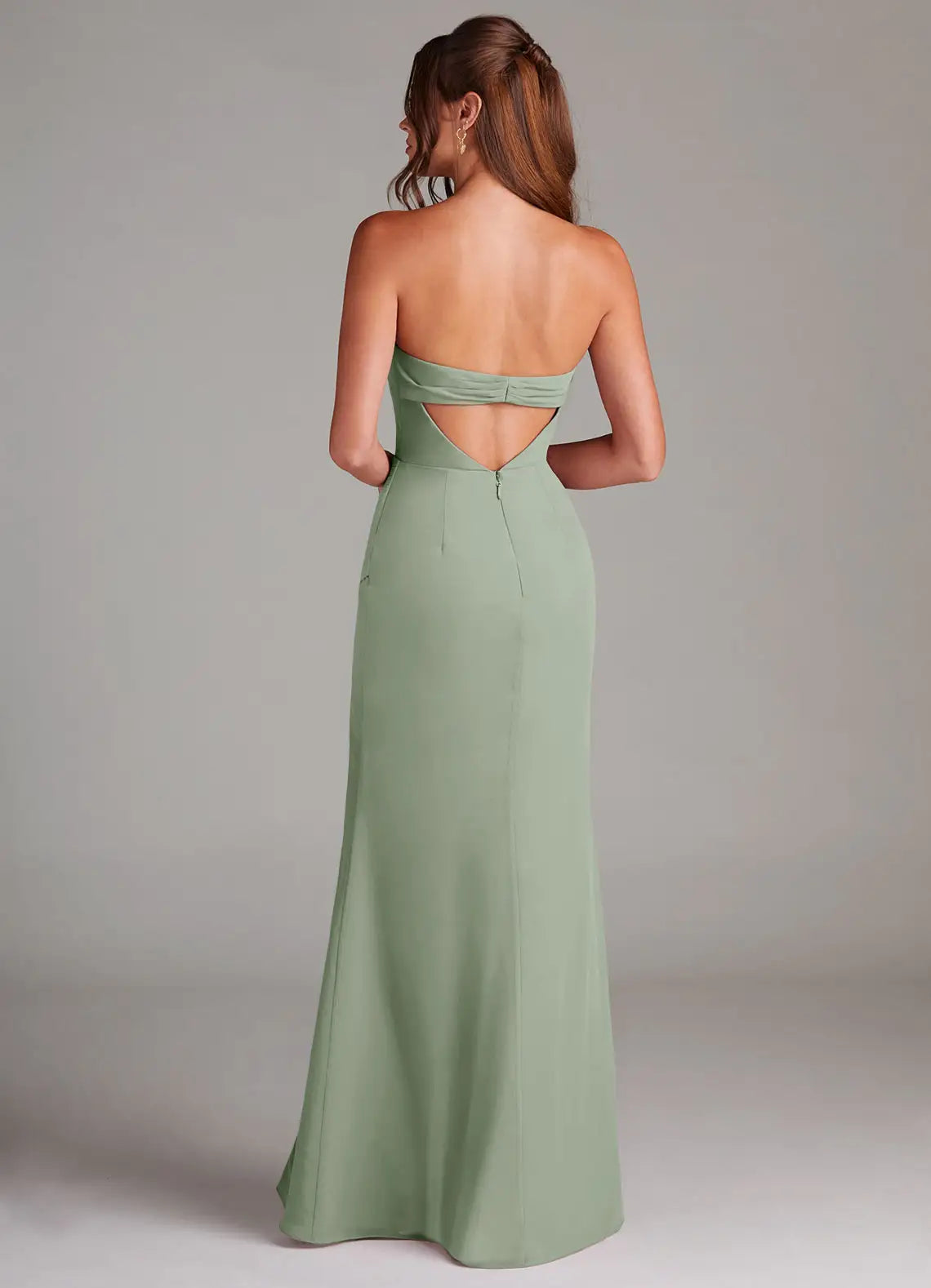 Elegant Mermaid Satin Strapless Sleeveless Cutout Back Floor Length Bridesmaid Dress