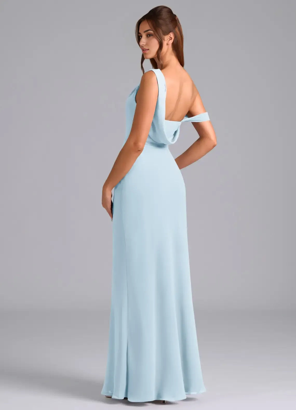 Elegant Sheath Chiffon One-Shoulder Sleeveless Cut Out Back Floor Length Bridesmaid Dress