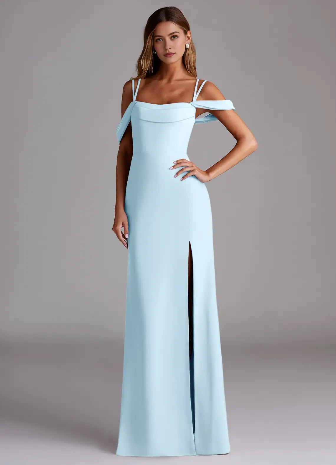 Elegant Sheath Chiffon Square Neck Cold Shoulder Cross Back Floor Length Bridesmaid Dress