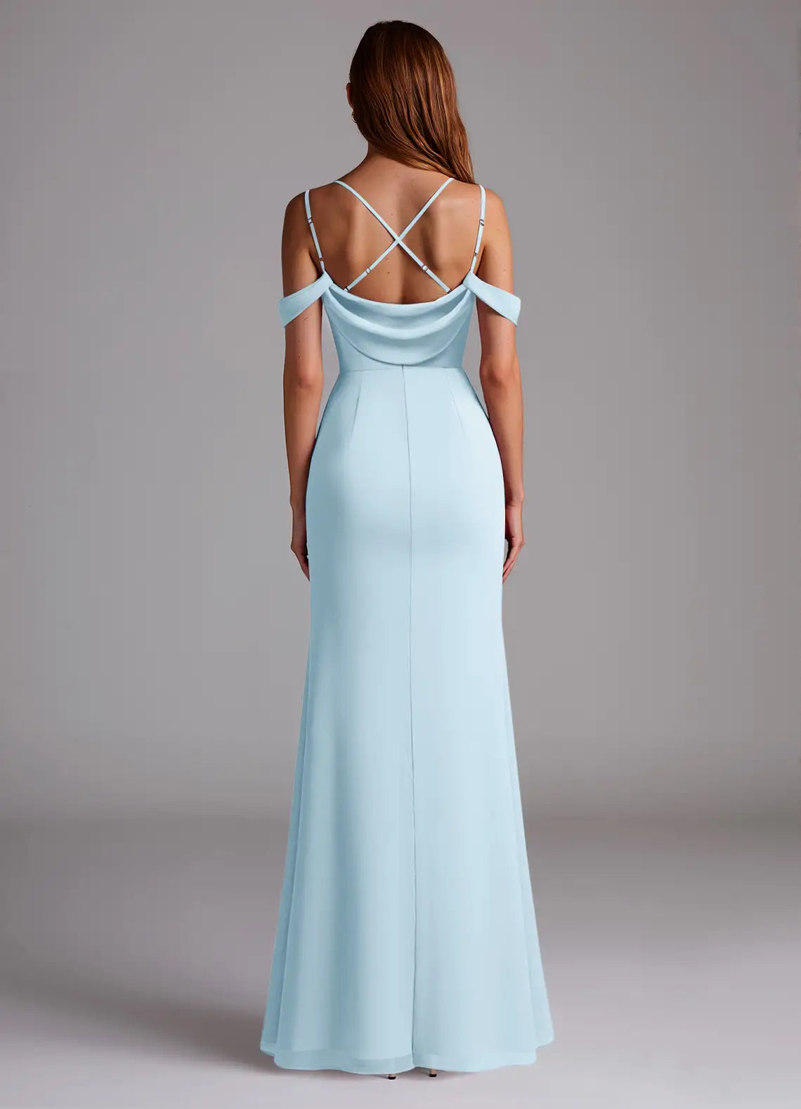 Elegant Sheath Chiffon Square Neck Cold Shoulder Cross Back Floor Length Bridesmaid Dress