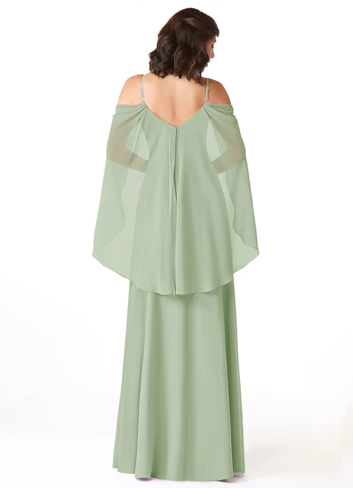 Elegant Sheath Cold Shoulder Cape Sleeve V Back Floor Length Bridesmaid Dress