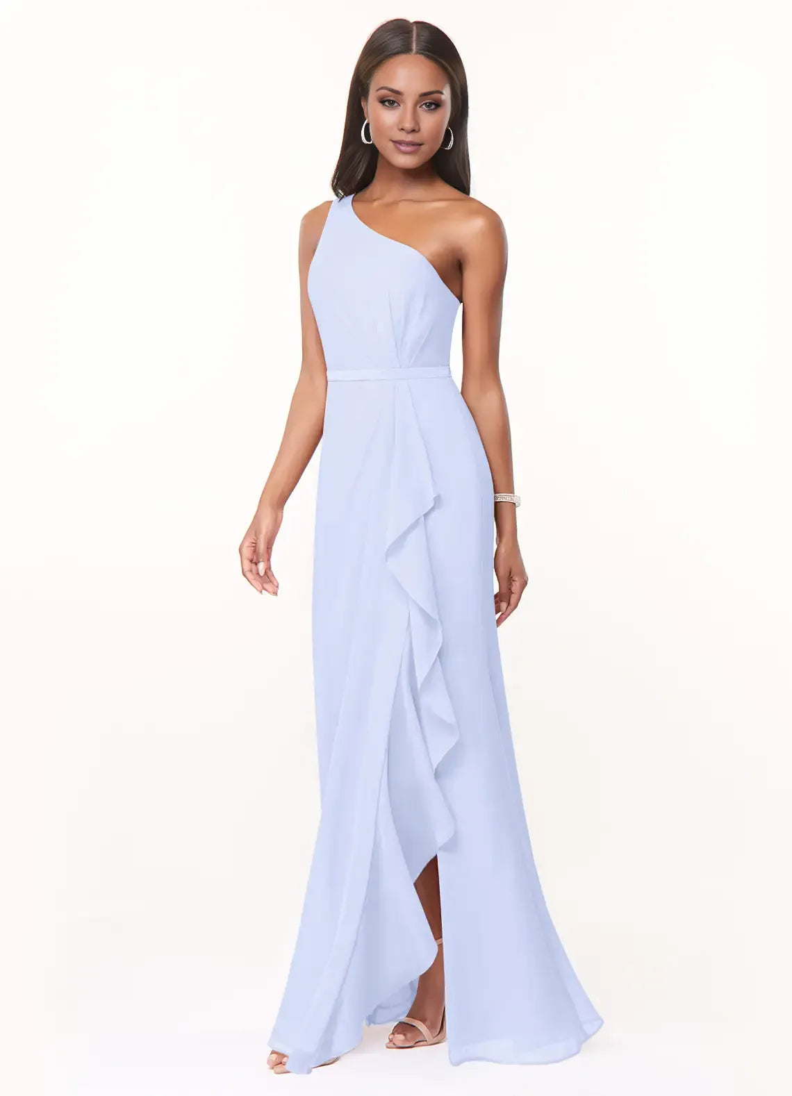 Elegant Sheath One Shoulder Sleeveless Zip Back Floor Length Bridesmaid Dress
