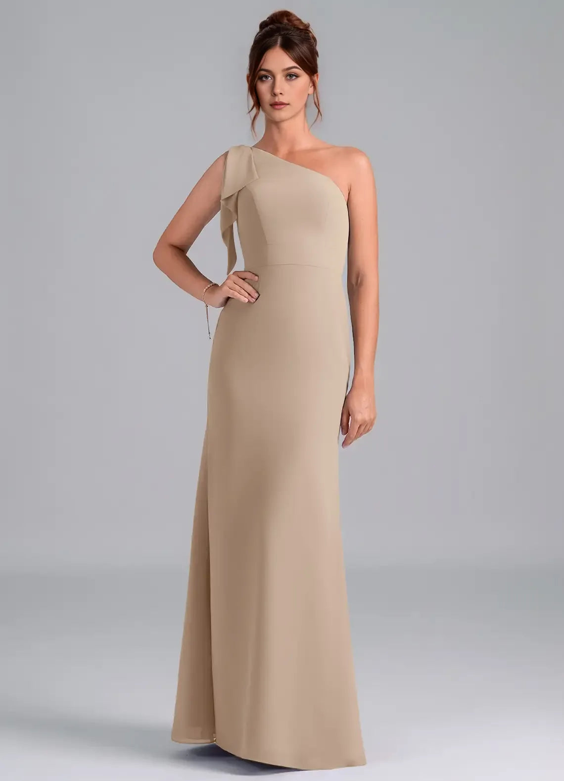 Elegant Sheath One Shoulder Sleeveless Zipper Back Floor Length Bridesmaid Dress