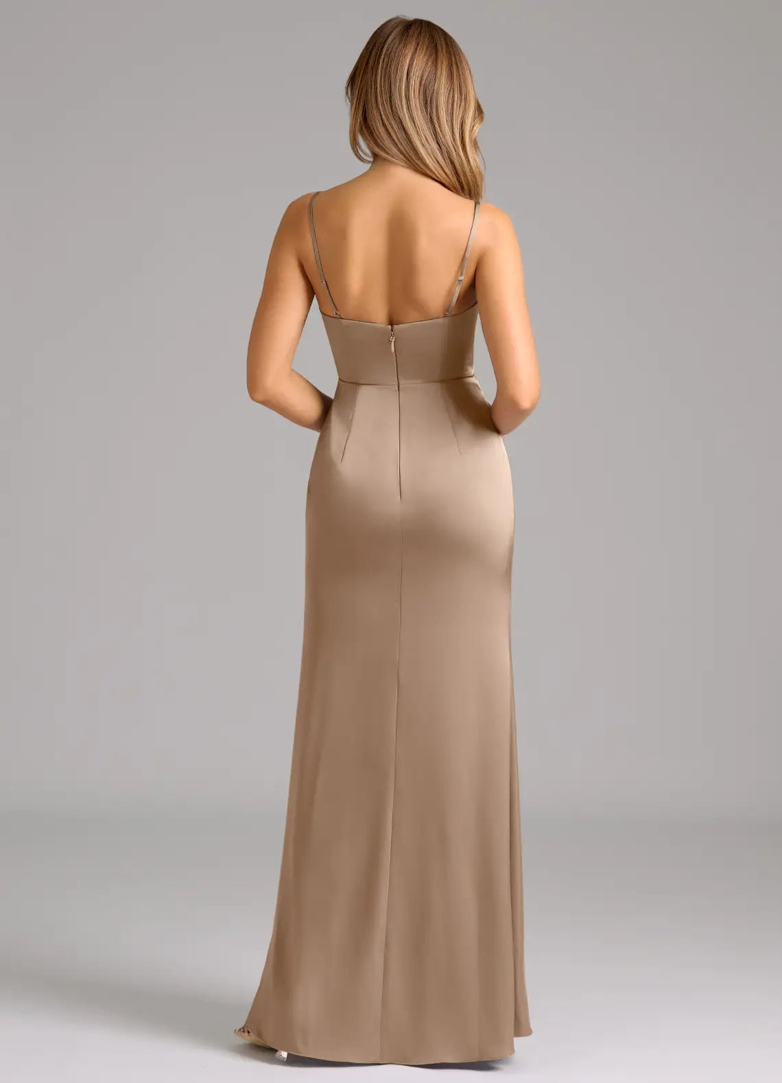 Elegant Sheath Satin Cowl Neck Spaghetti Strap Open Back Floor Length Bridesmaid Dress