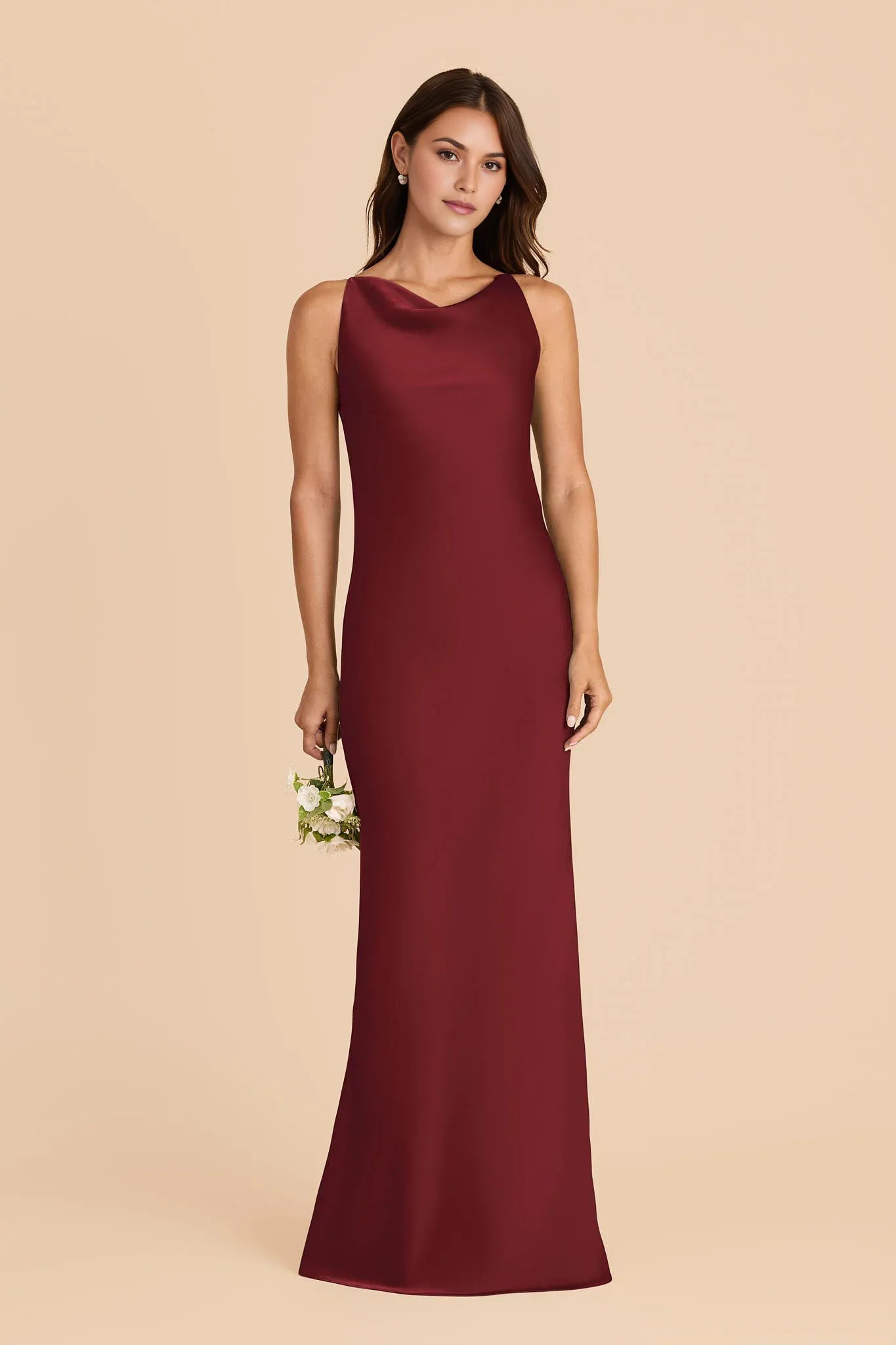 Elegant Sheath Satin V Neck Sleeveless Zipper Back Floor Length Bridesmaid Dress