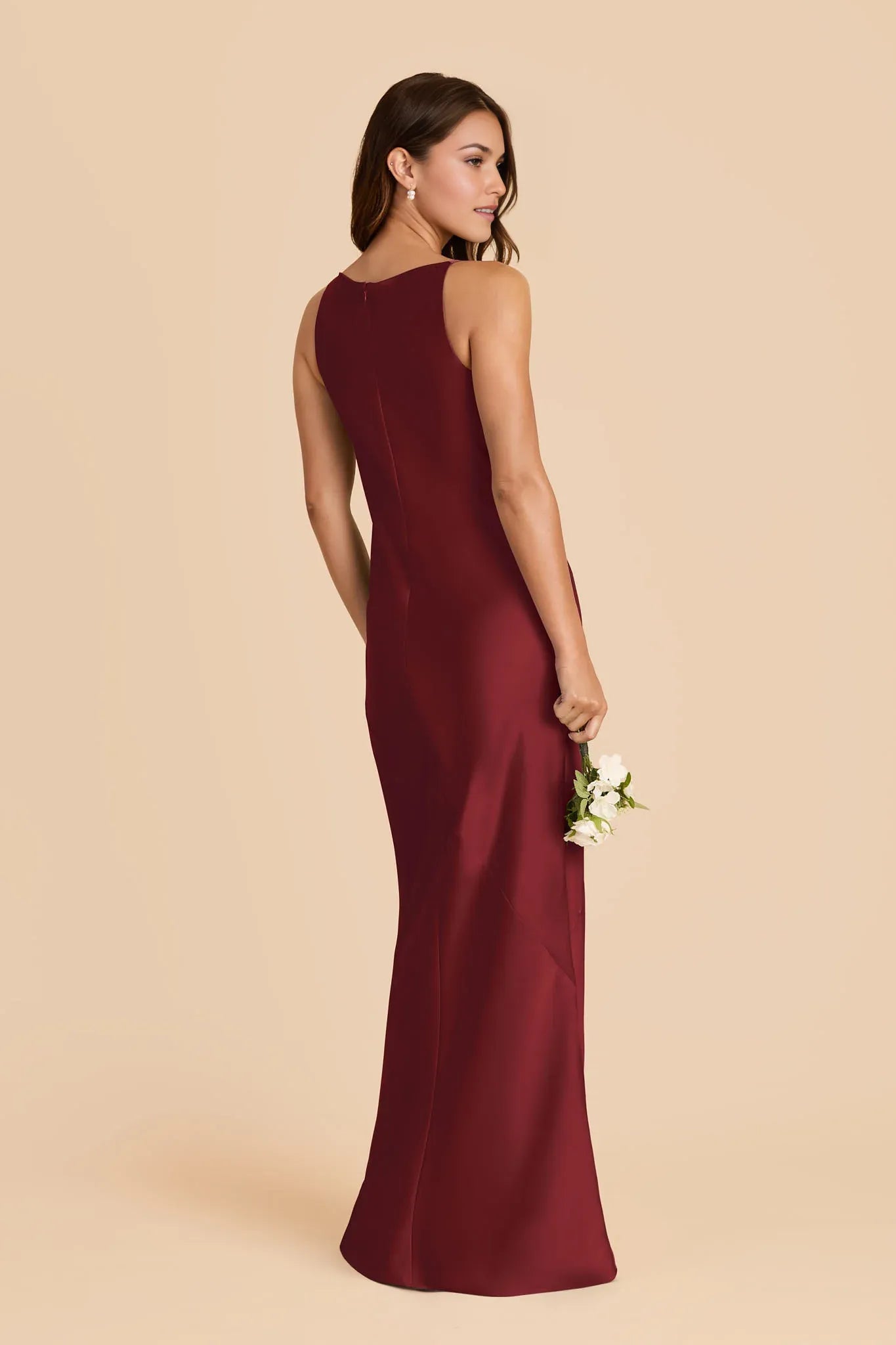 Elegant Sheath Satin V Neck Sleeveless Zipper Back Floor Length Bridesmaid Dress