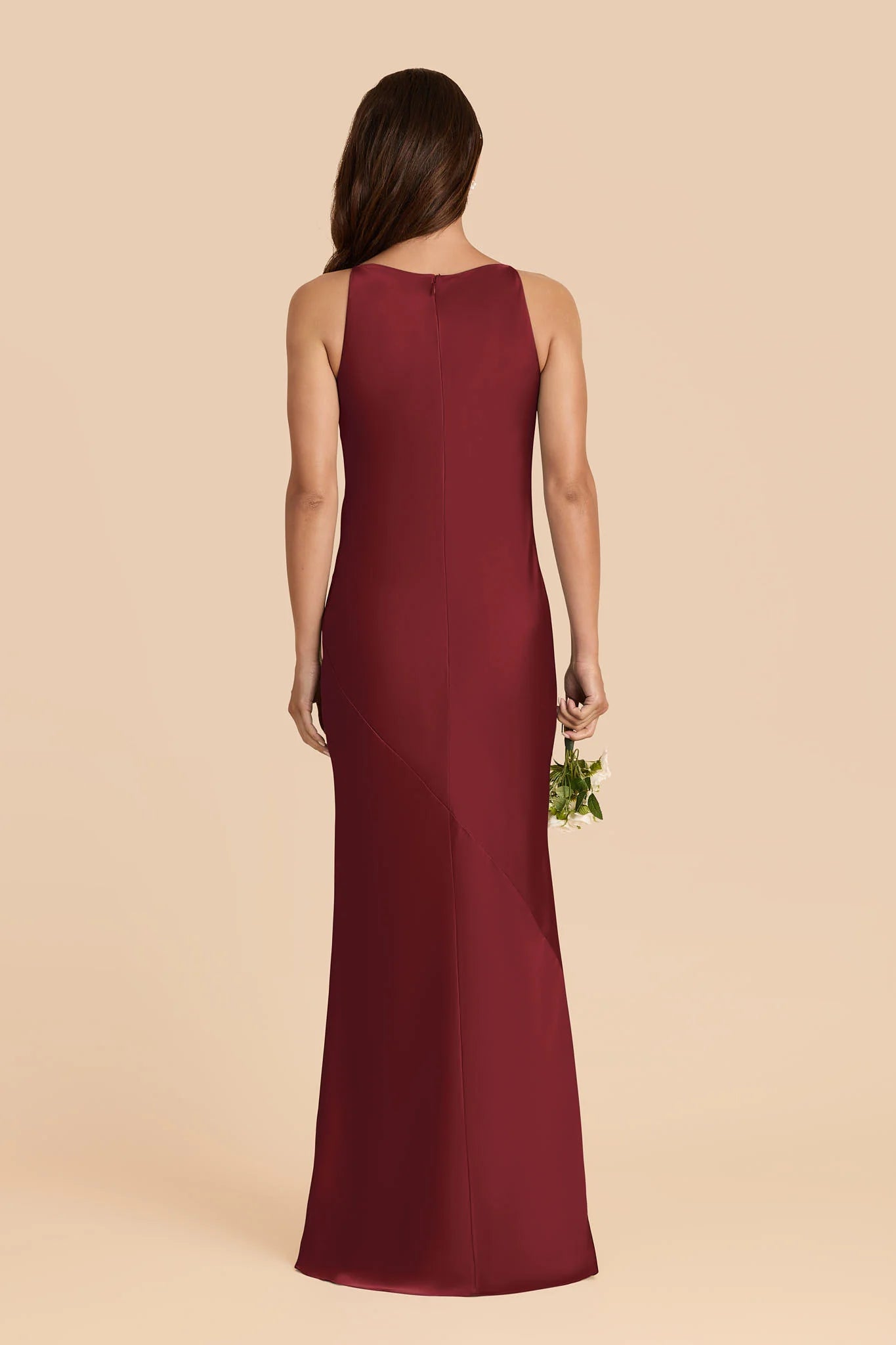 Elegant Sheath Satin V Neck Sleeveless Zipper Back Floor Length Bridesmaid Dress
