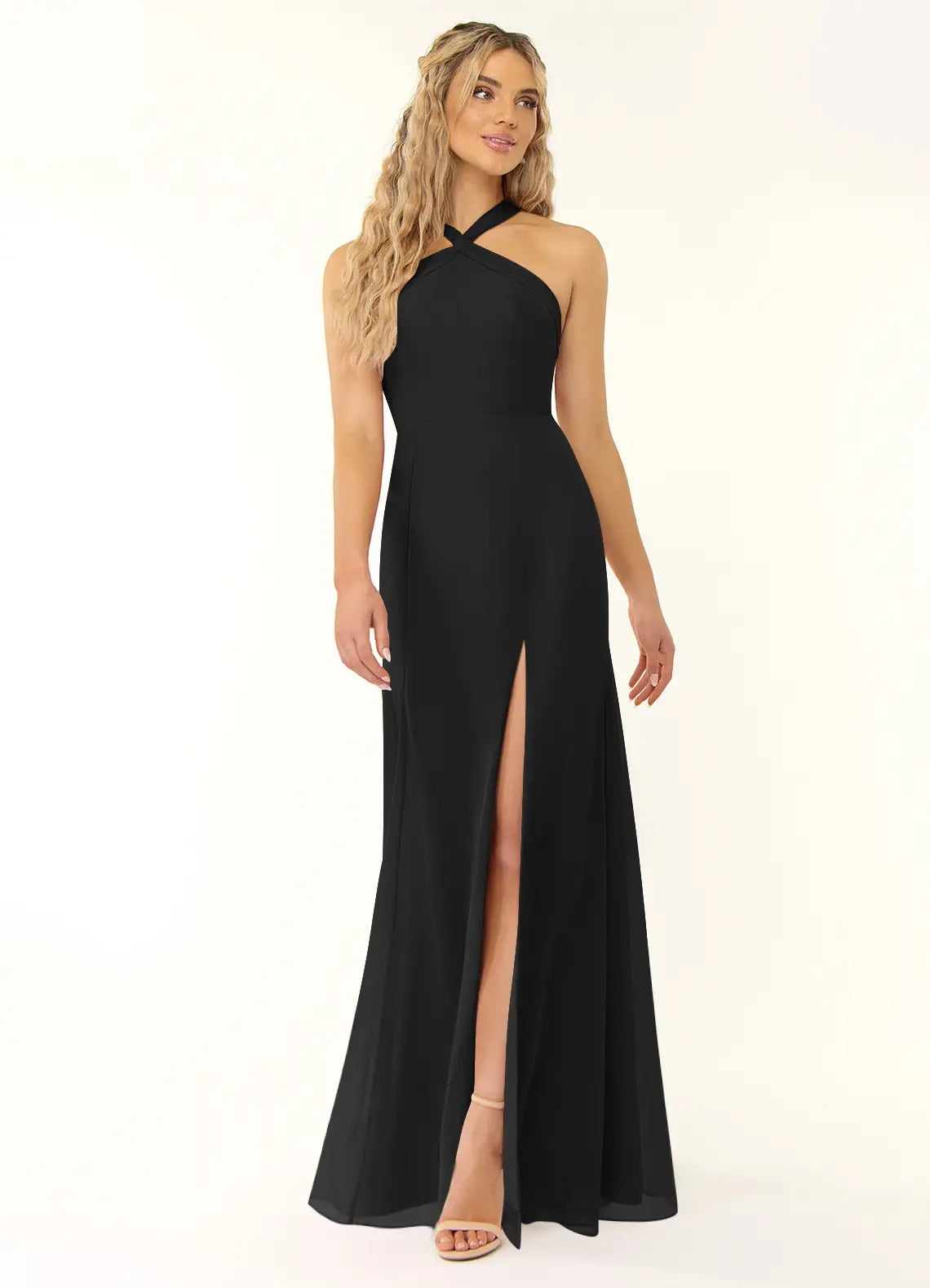 Elegant-slim-fit-crisscross-halter-neck-sleeveless-open-back-floor-length-bridesmaid-dress-with-high-slit