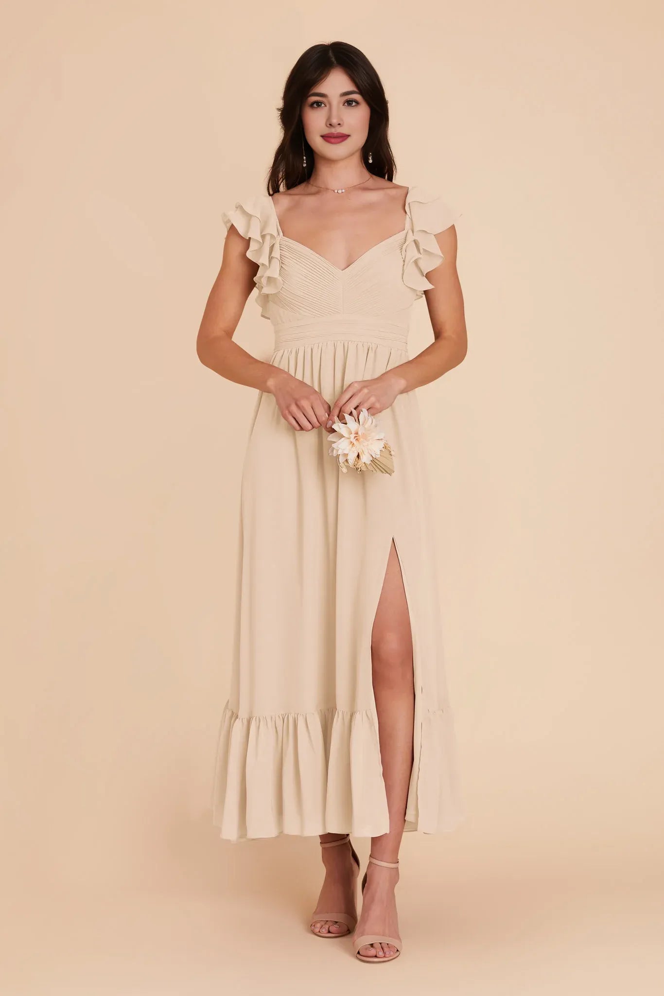 Elegant A-Line V Neck Sleeveless Chiffon Pleated Maxi Bridesmaid Dress