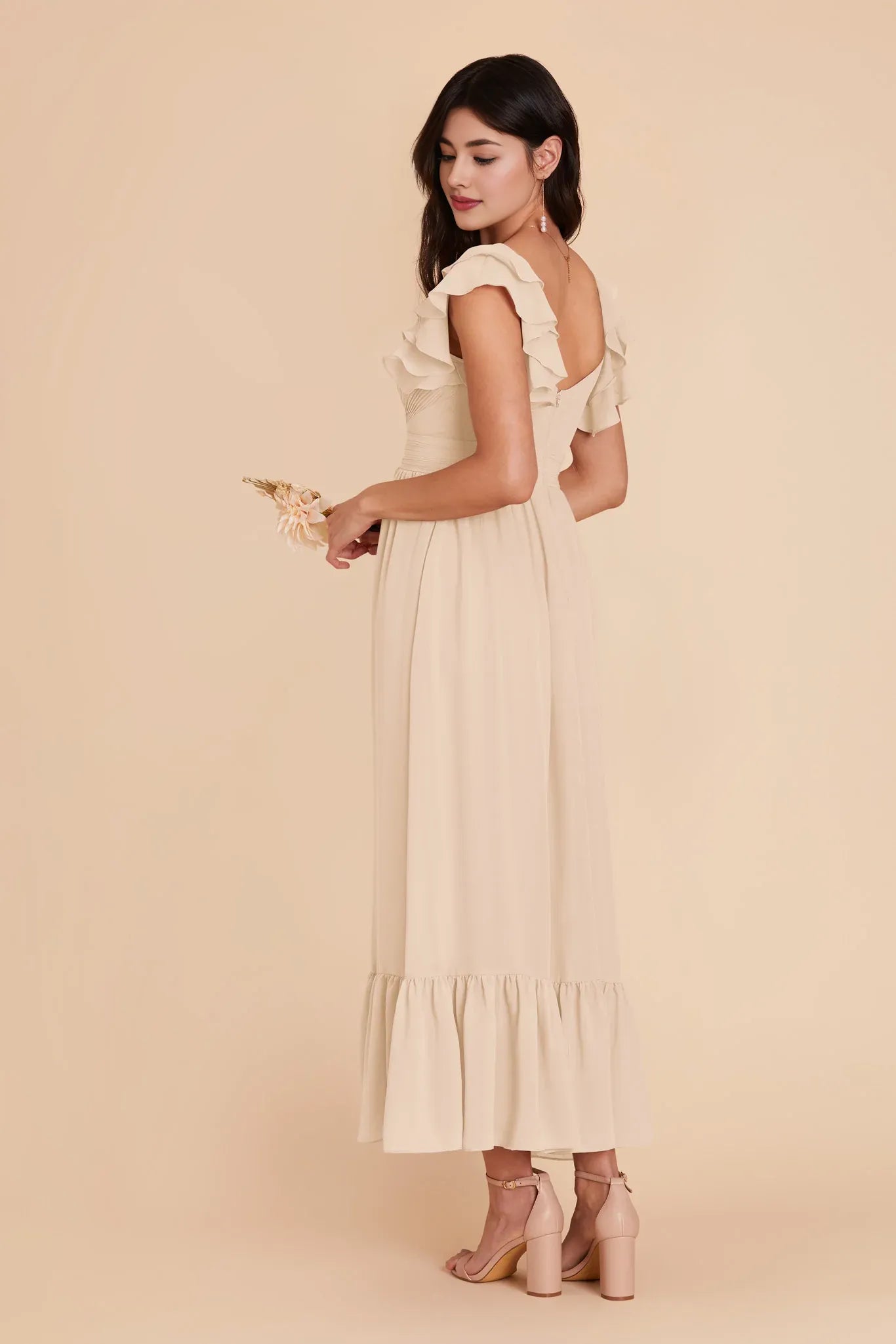 Elegant A-Line V Neck Sleeveless Chiffon Pleated Maxi Bridesmaid Dress