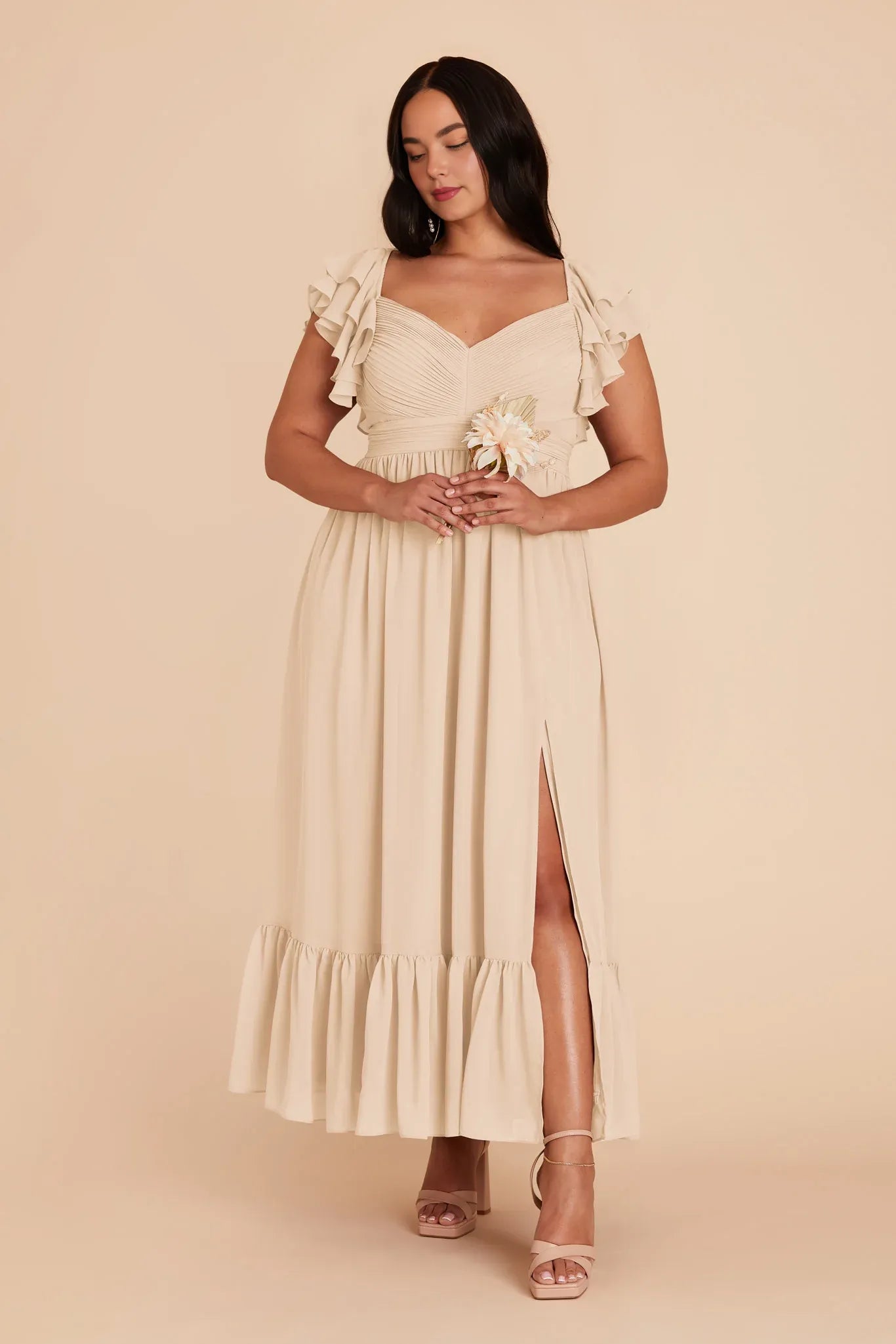 Elegant A-Line V Neck Sleeveless Chiffon Pleated Maxi Bridesmaid Dress