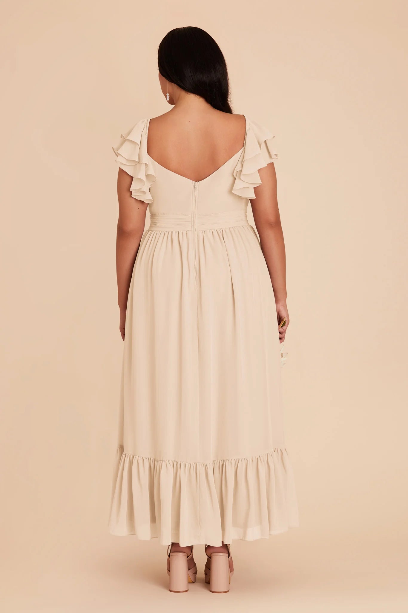 Elegant A-Line V Neck Sleeveless Chiffon Pleated Maxi Bridesmaid Dress