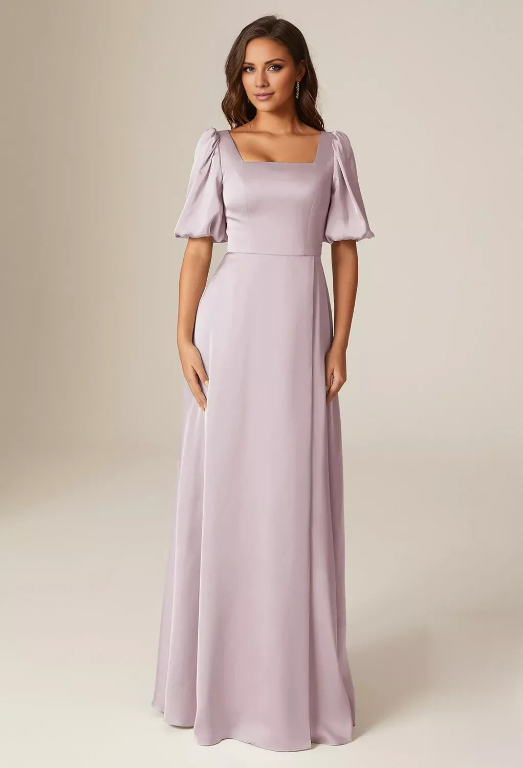 Elegant A-line Square Neckline Short Sleeves Back Zipper Floor Length Bridesmaid Dresses