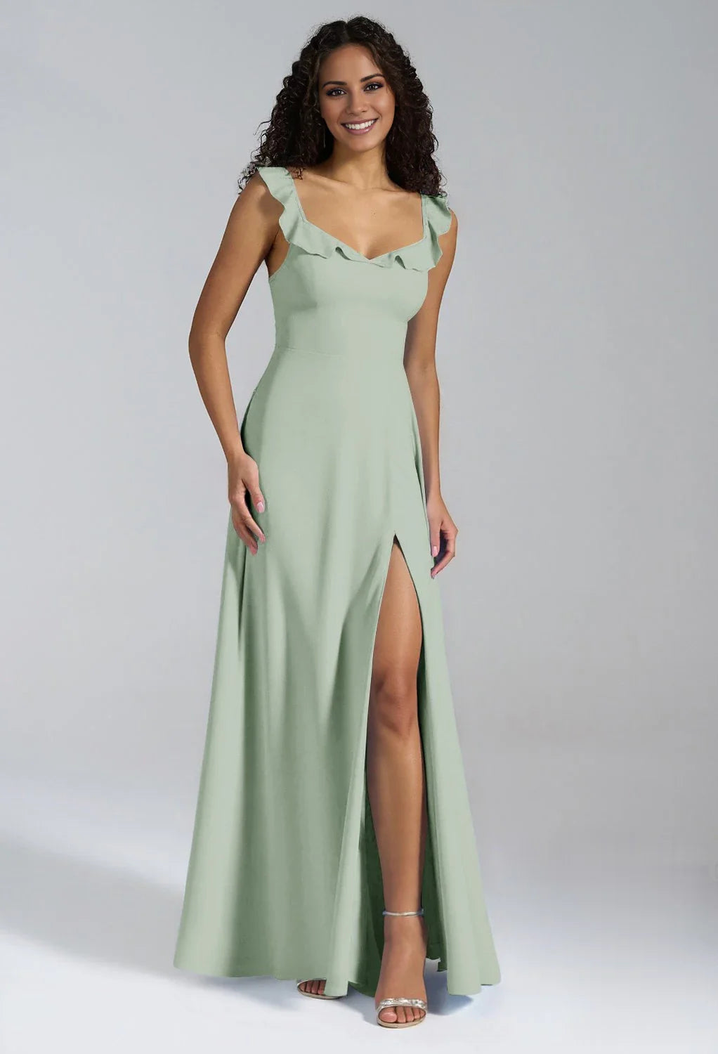 Elegant A-line V-Neck Sleeveless Back Button Side slit Floor Length Bridesmaid Dresses