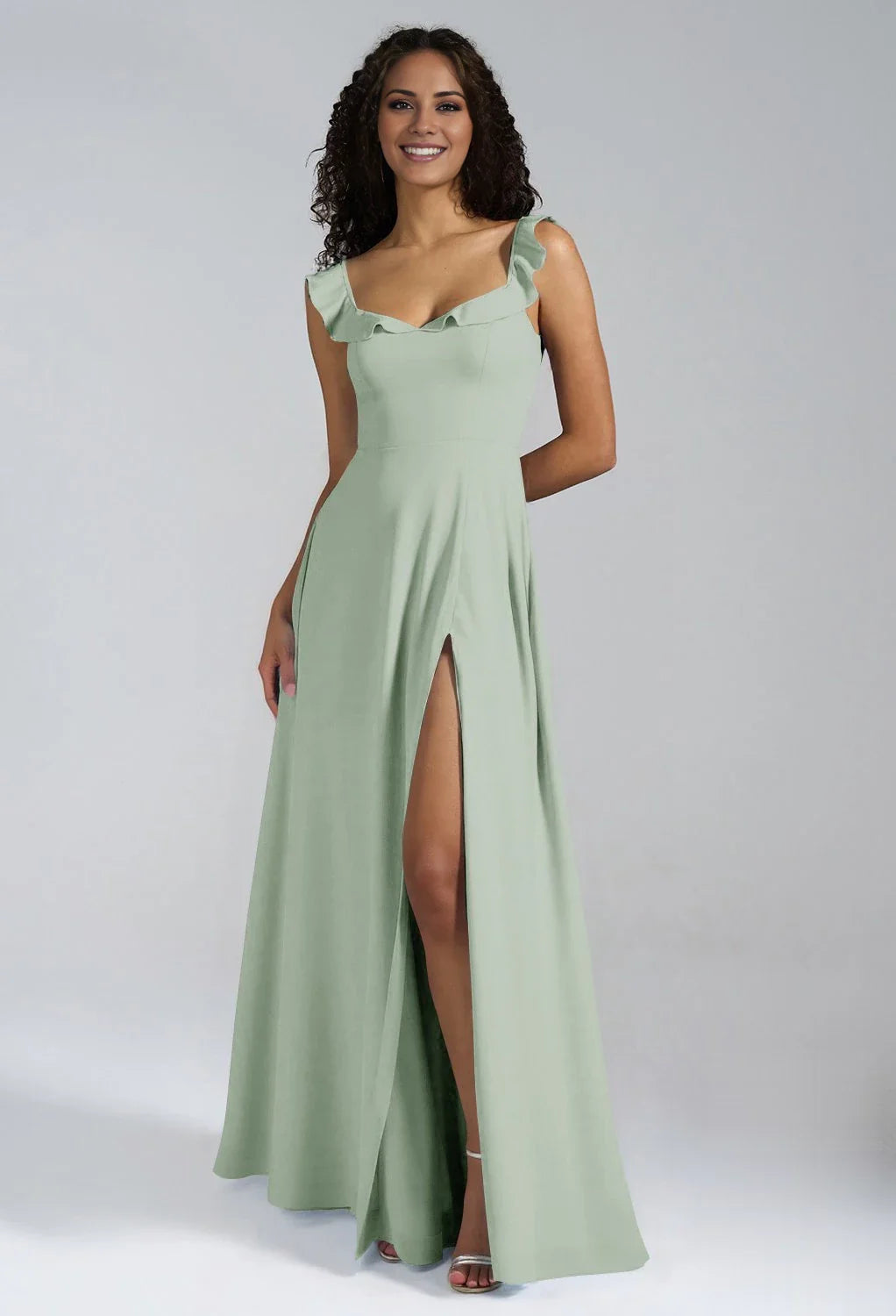 Elegant A-line V-Neck Sleeveless Back Button Side slit Floor Length Bridesmaid Dresses