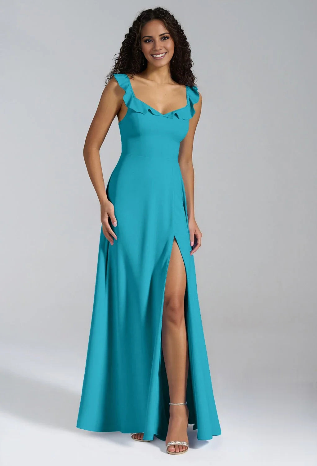 Elegant A-line V-Neck Sleeveless Back Button Side slit Floor Length Bridesmaid Dresses