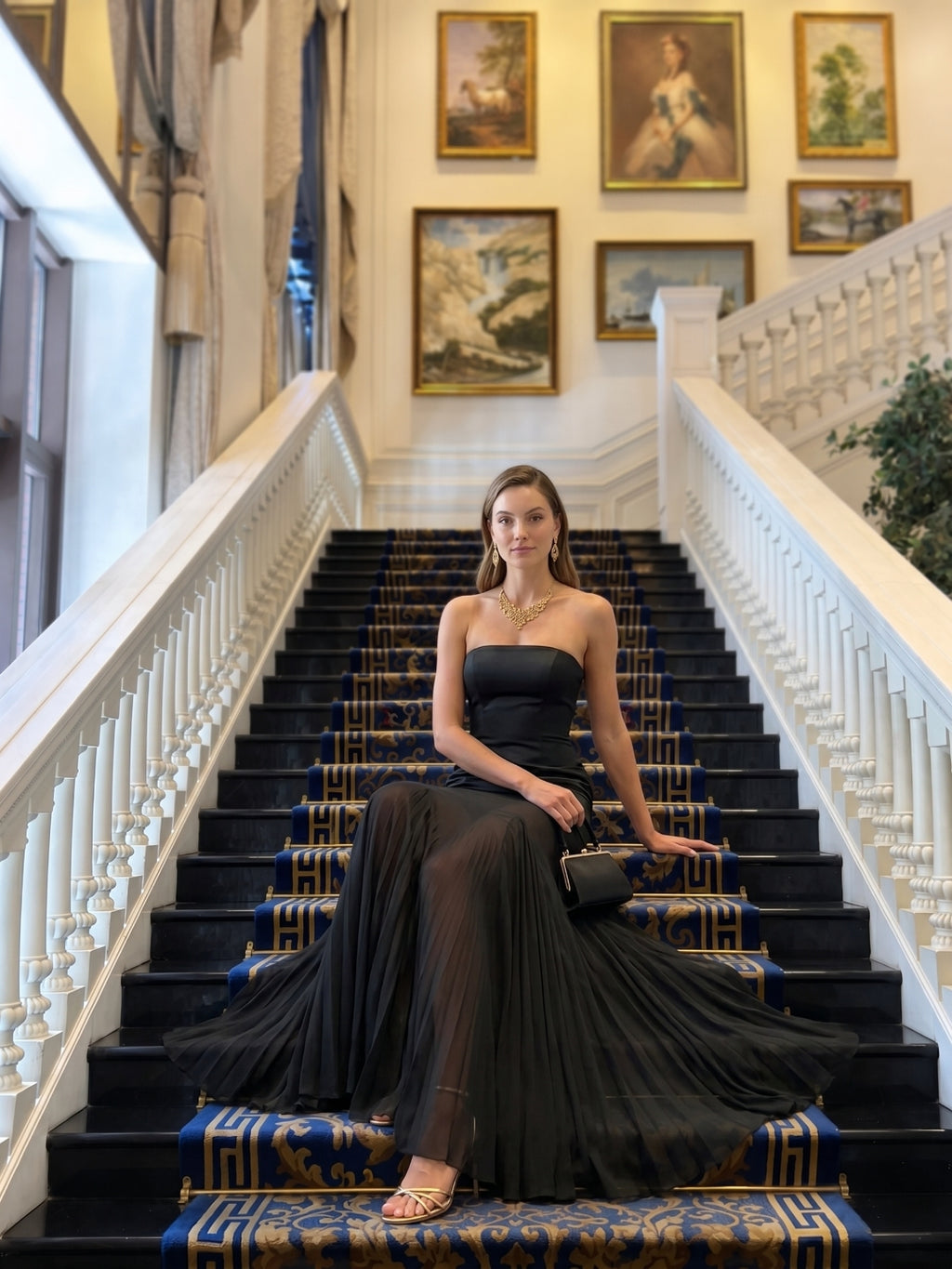 Elegant Black Chiffon mermaid Straight Neck Back Zip Ankle-Length Bridesmaid Dress