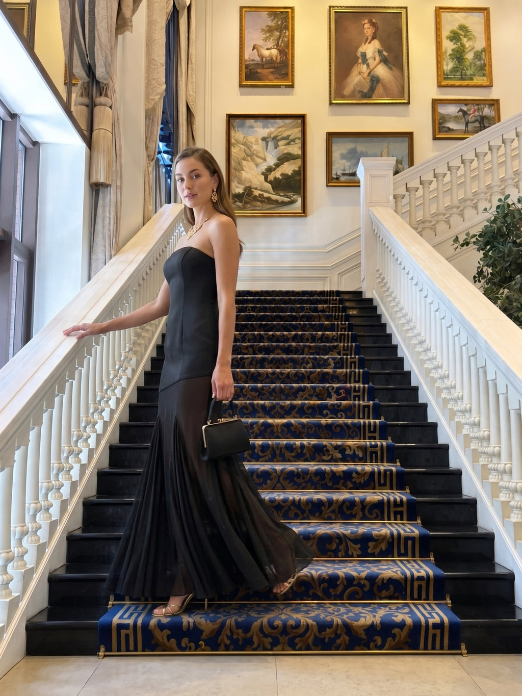 Elegant Black Chiffon mermaid Straight Neck Back Zip Ankle-Length Bridesmaid Dress
