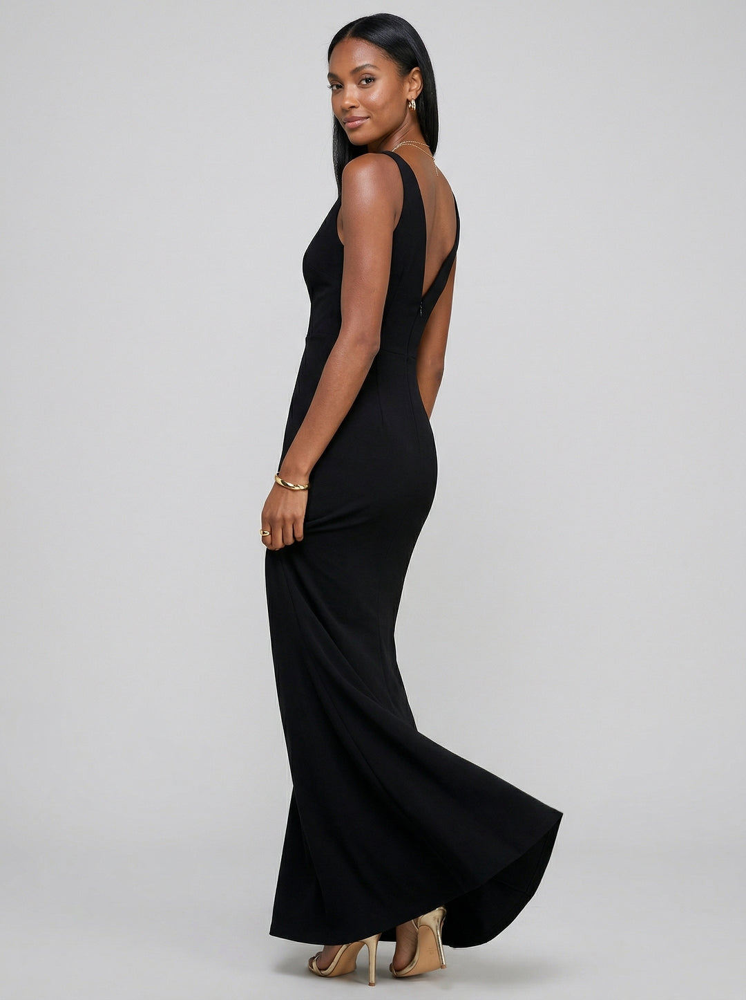 Sexy Black Chiffon Black V-Neck Ankle-Length Bridesmaid Dress