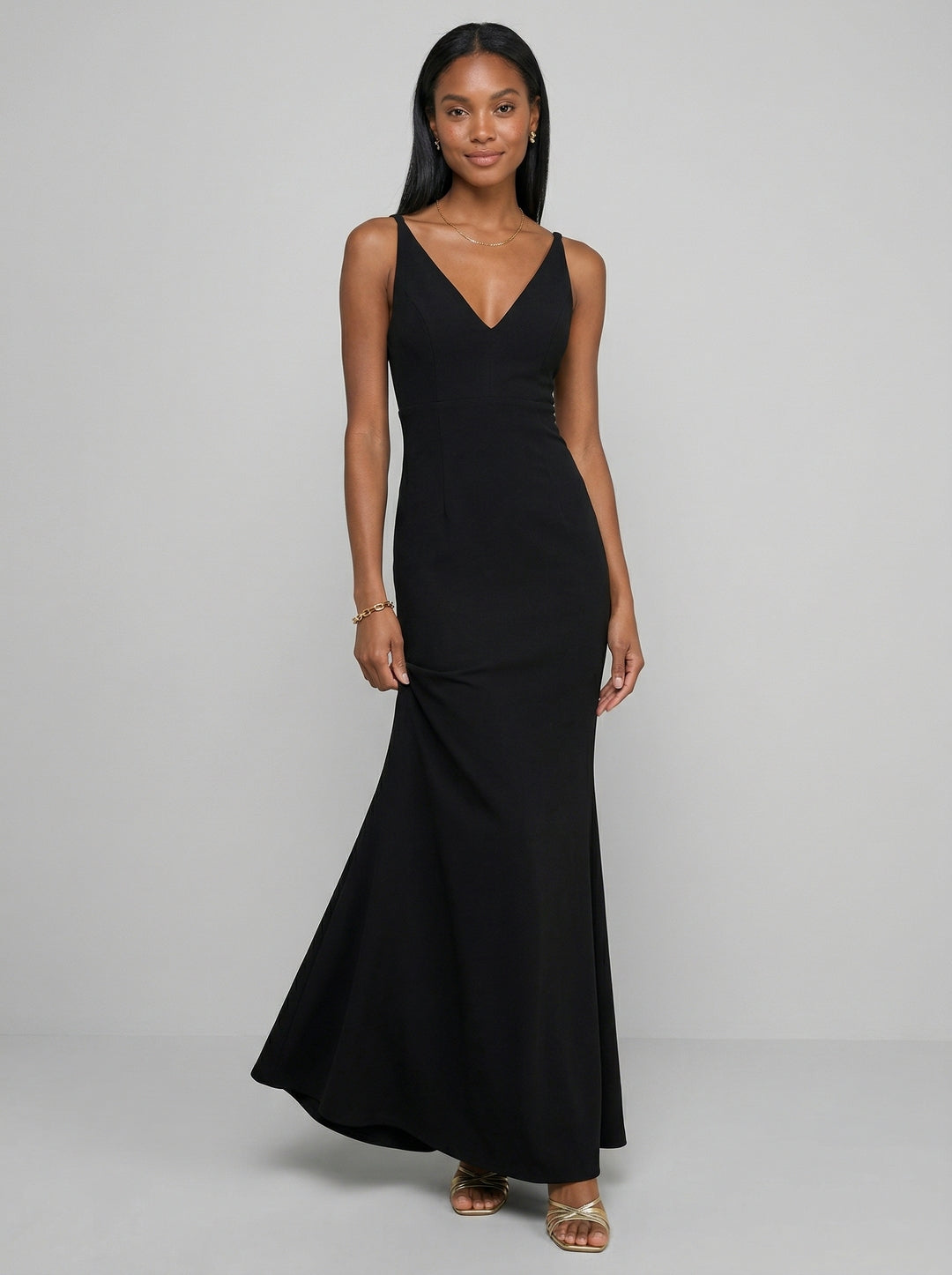 Sexy Black Chiffon Black V-Neck Ankle-Length Bridesmaid Dress