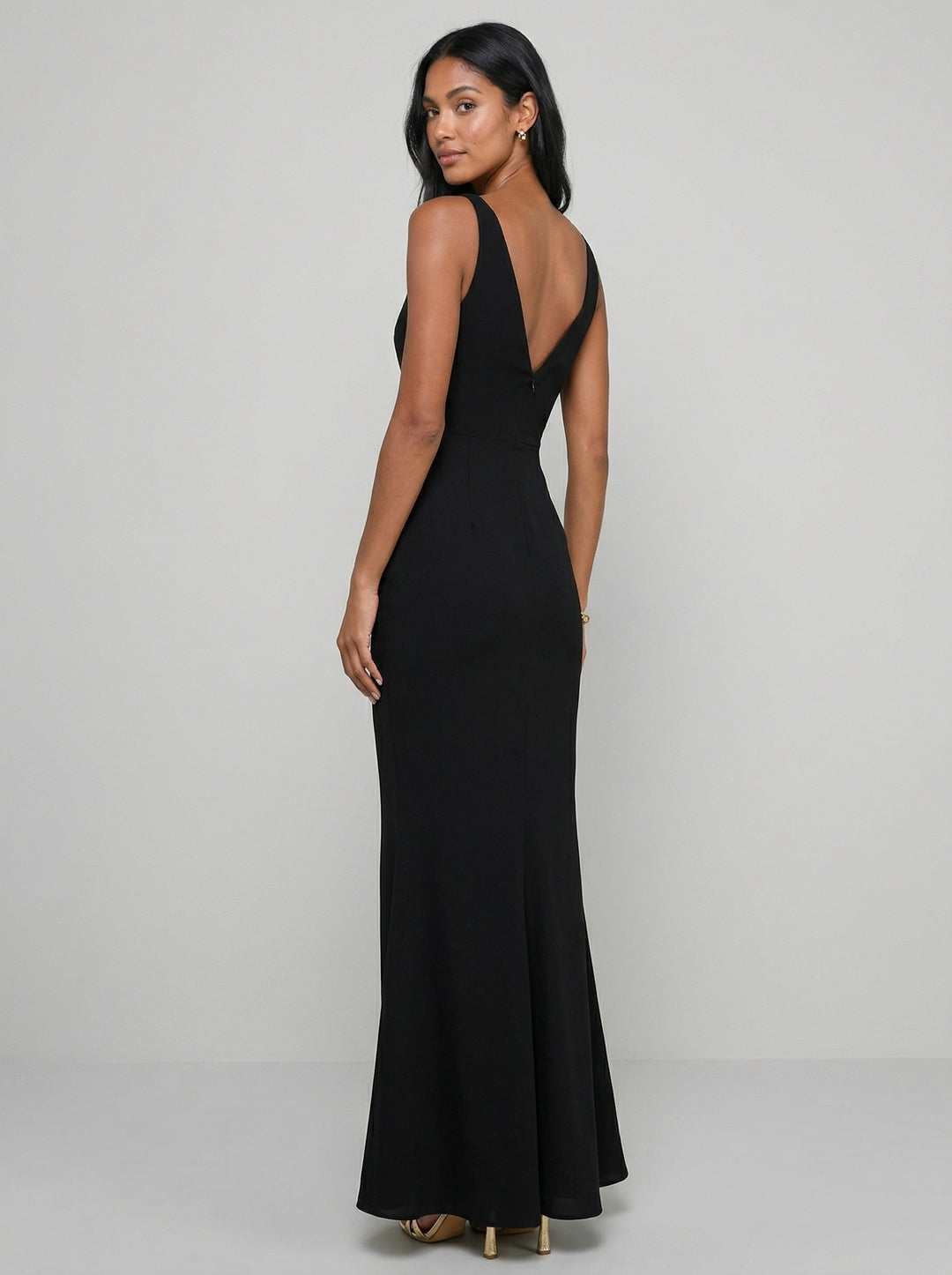 Sexy Black Chiffon Black V-Neck Ankle-Length Bridesmaid Dress