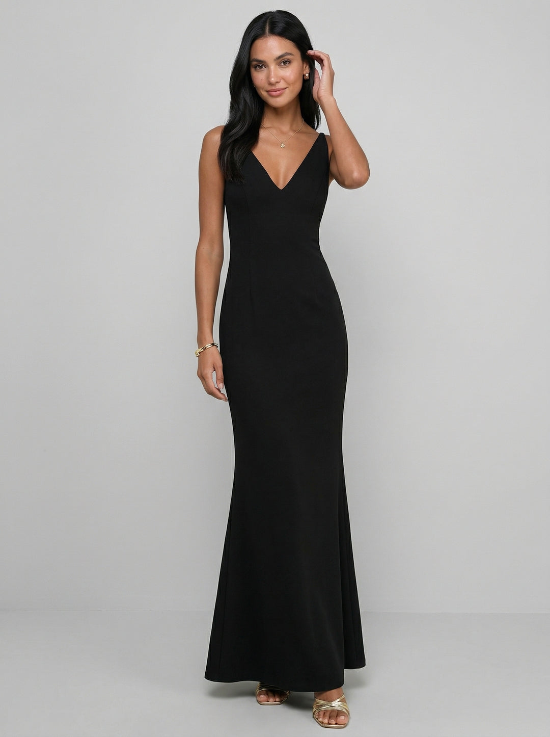 Sexy Black Chiffon Black V-Neck Ankle-Length Bridesmaid Dress