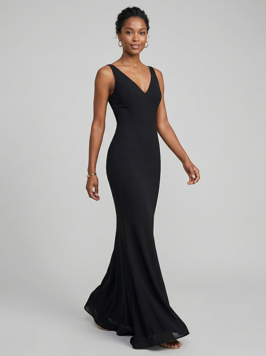 Sexy Black Chiffon Black V-Neck Ankle-Length Bridesmaid Dress
