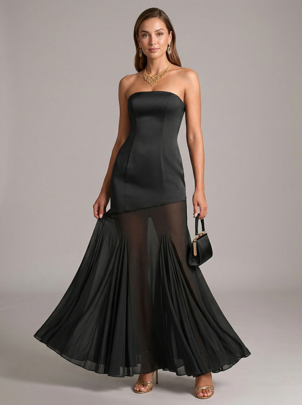 Elegant Black Chiffon mermaid Off-the-Shoulder Back Zip Ankle-Length Bridesmaid Dress
