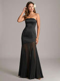 Elegant Black Chiffon mermaid Off-the-Shoulder Back Zip Ankle-Length Bridesmaid Dress