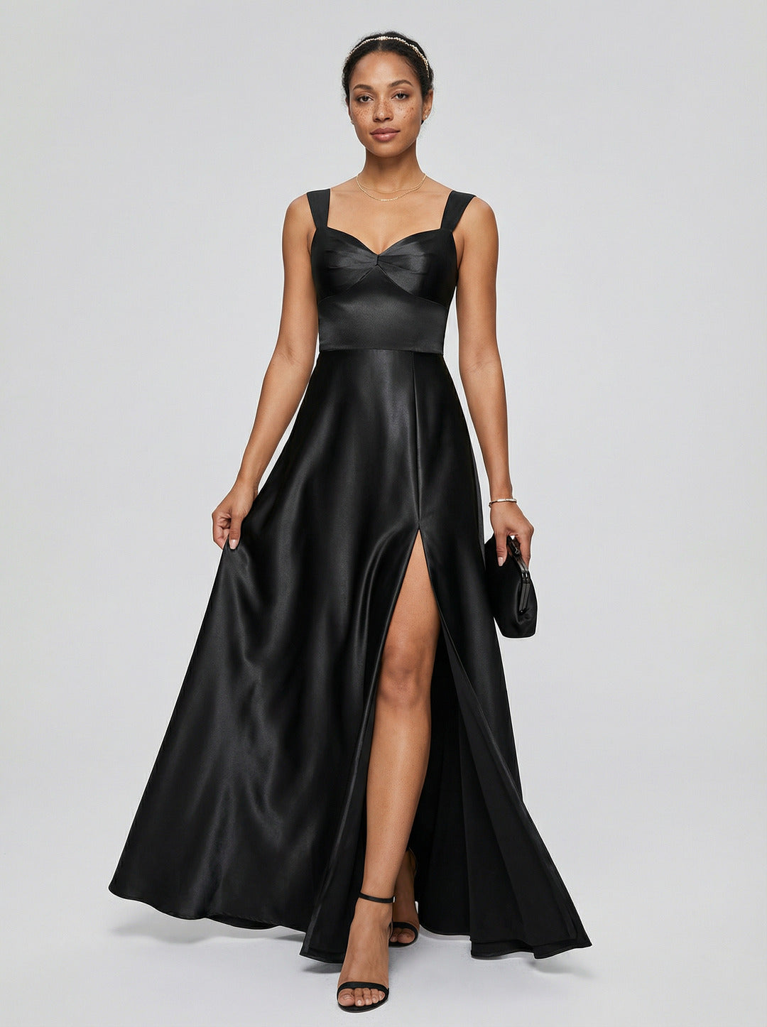 Elegant Black Satin A-Line Scoop Neck Backless Ankle-Length Bridesmaid Dress