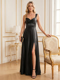 Elegant Black Satin A-Line Scoop Neck Backless Ankle-Length Bridesmaid Dress