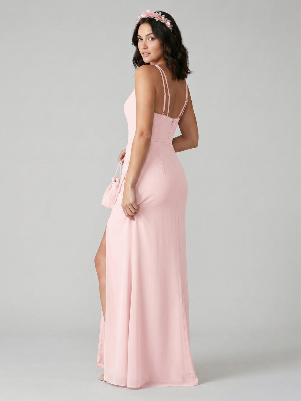 Elegant Blushing Pink Chiffon column Sweetheart Back Zip Ankle-Length Bridesmaid Dress