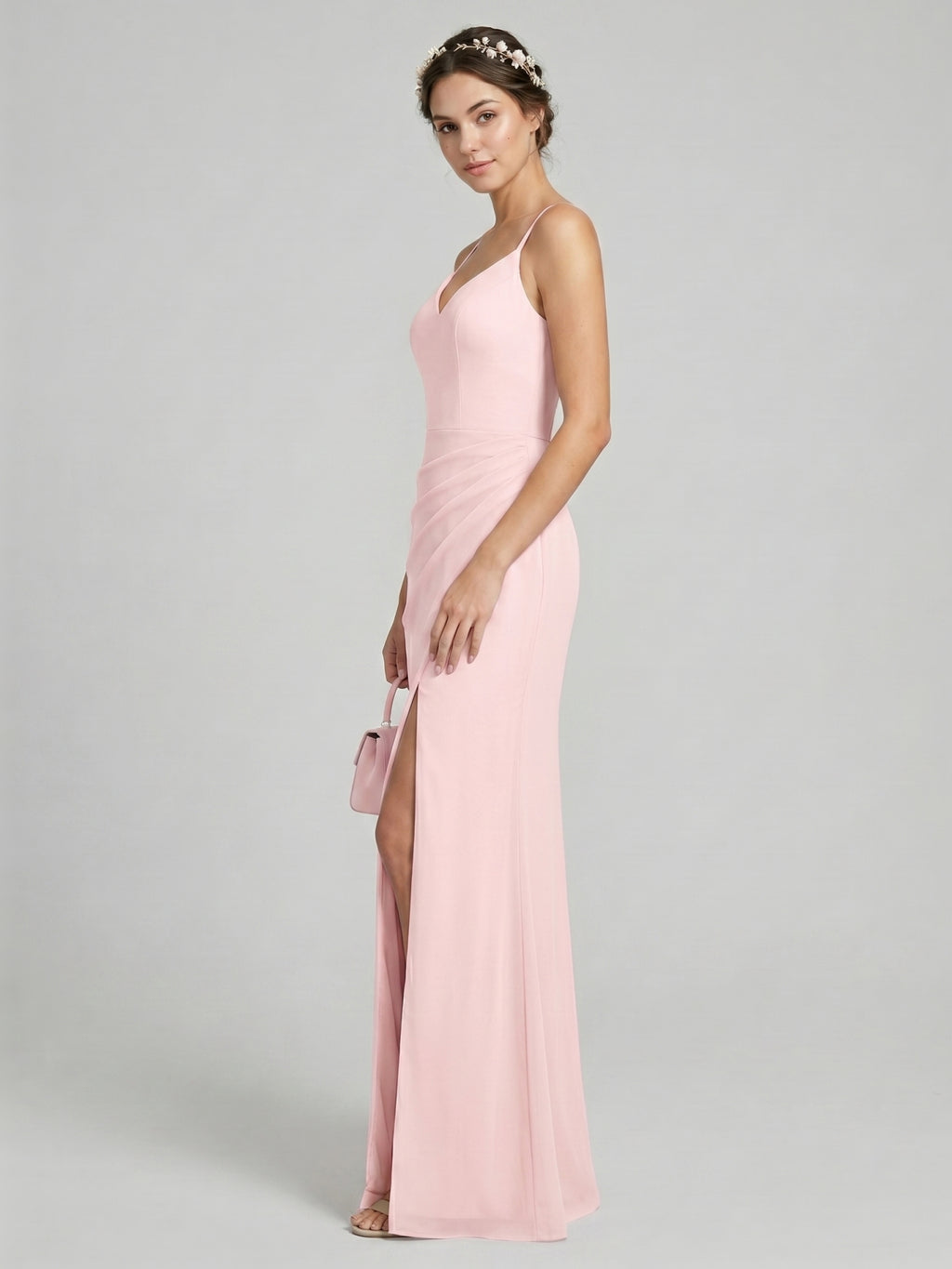 Elegant Blushing Pink Chiffon column Sweetheart Back Zip Ankle-Length Bridesmaid Dress