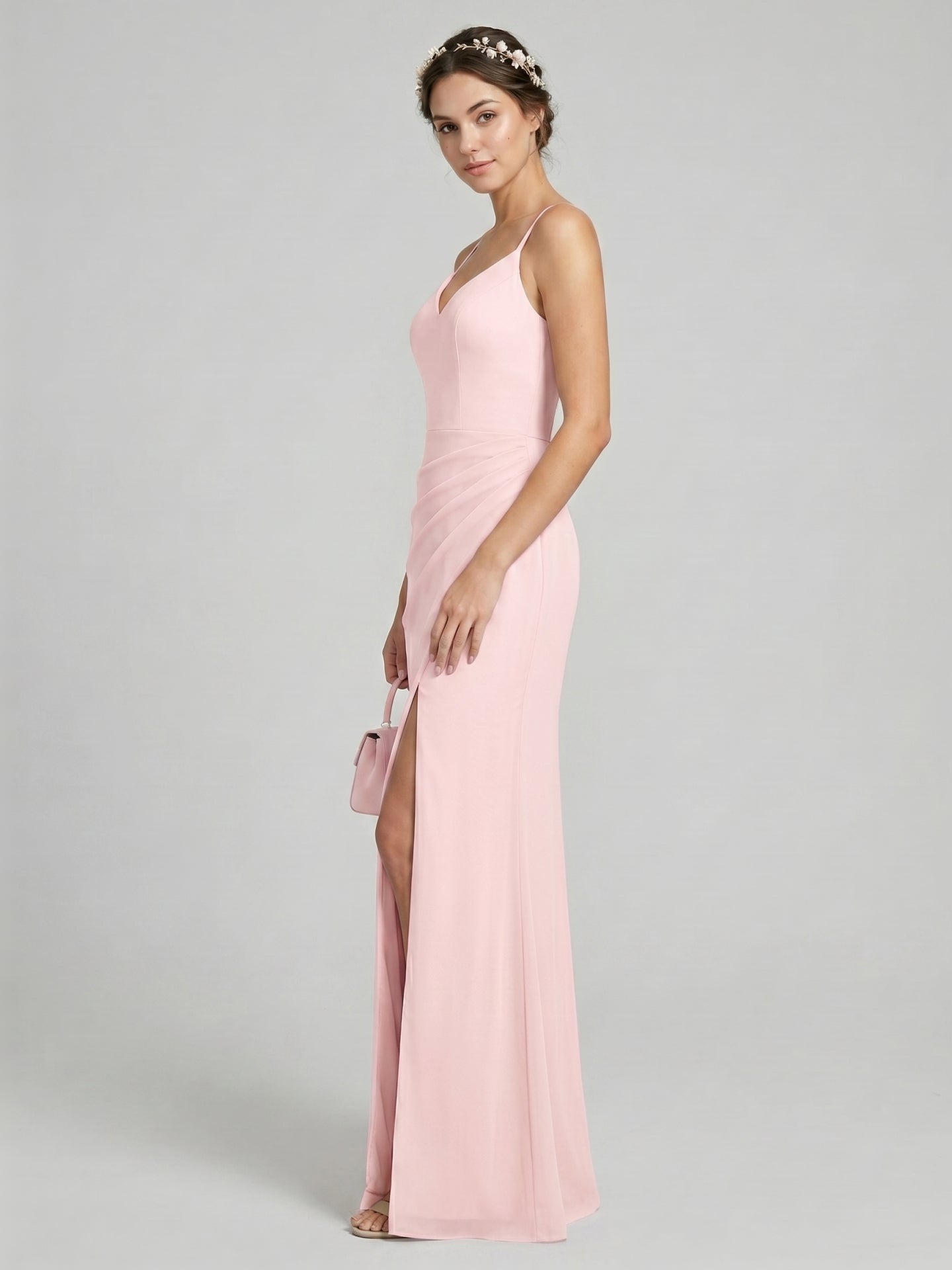 Elegant Blushing Pink Chiffon column Sweetheart Back Zip Ankle-Length Bridesmaid Dress