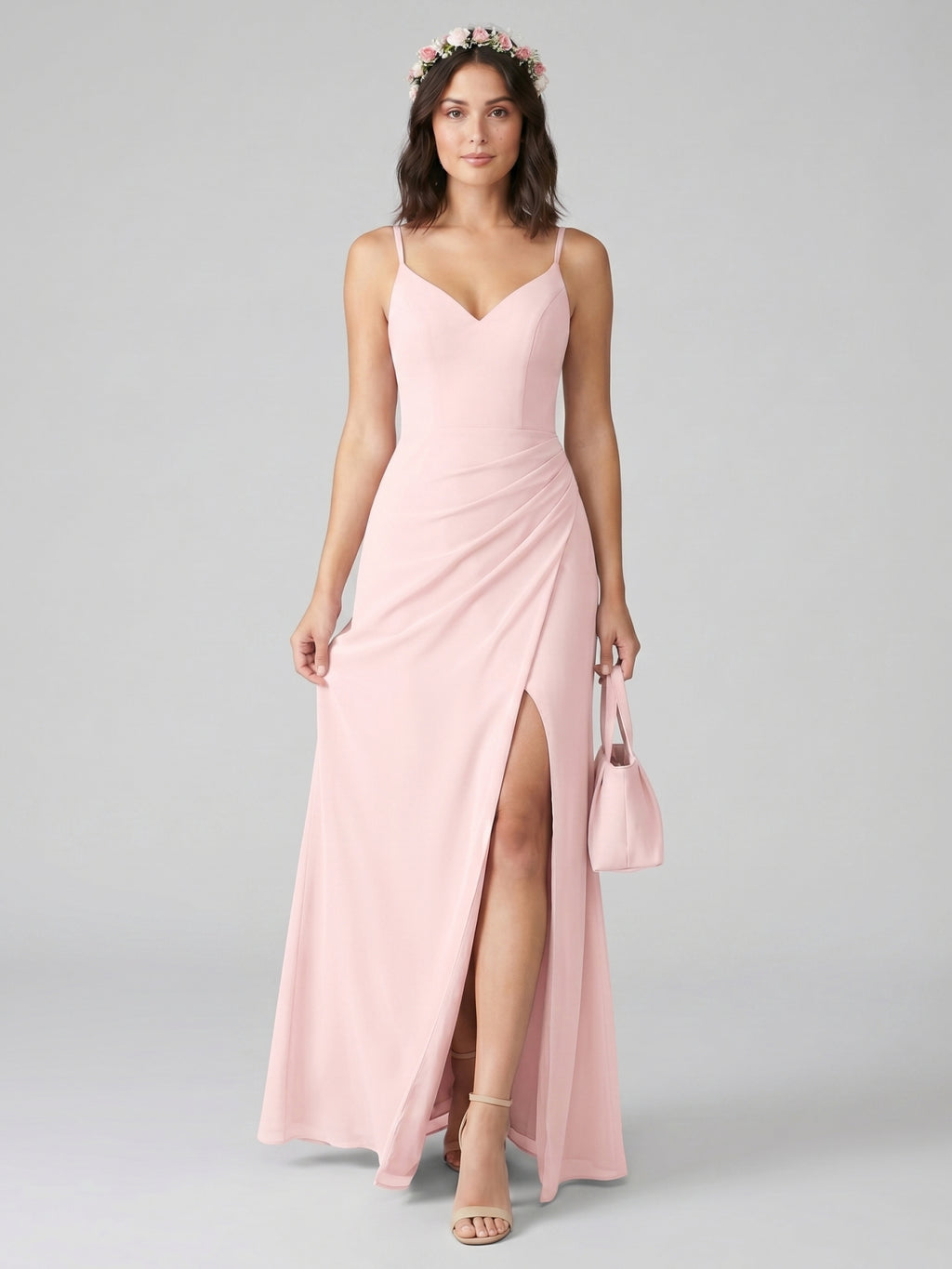 Elegant Blushing Pink Chiffon column Sweetheart Back Zip Ankle-Length Bridesmaid Dress