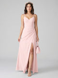 Elegant Blushing Pink Chiffon column Sweetheart Back Zip Ankle-Length Bridesmaid Dress