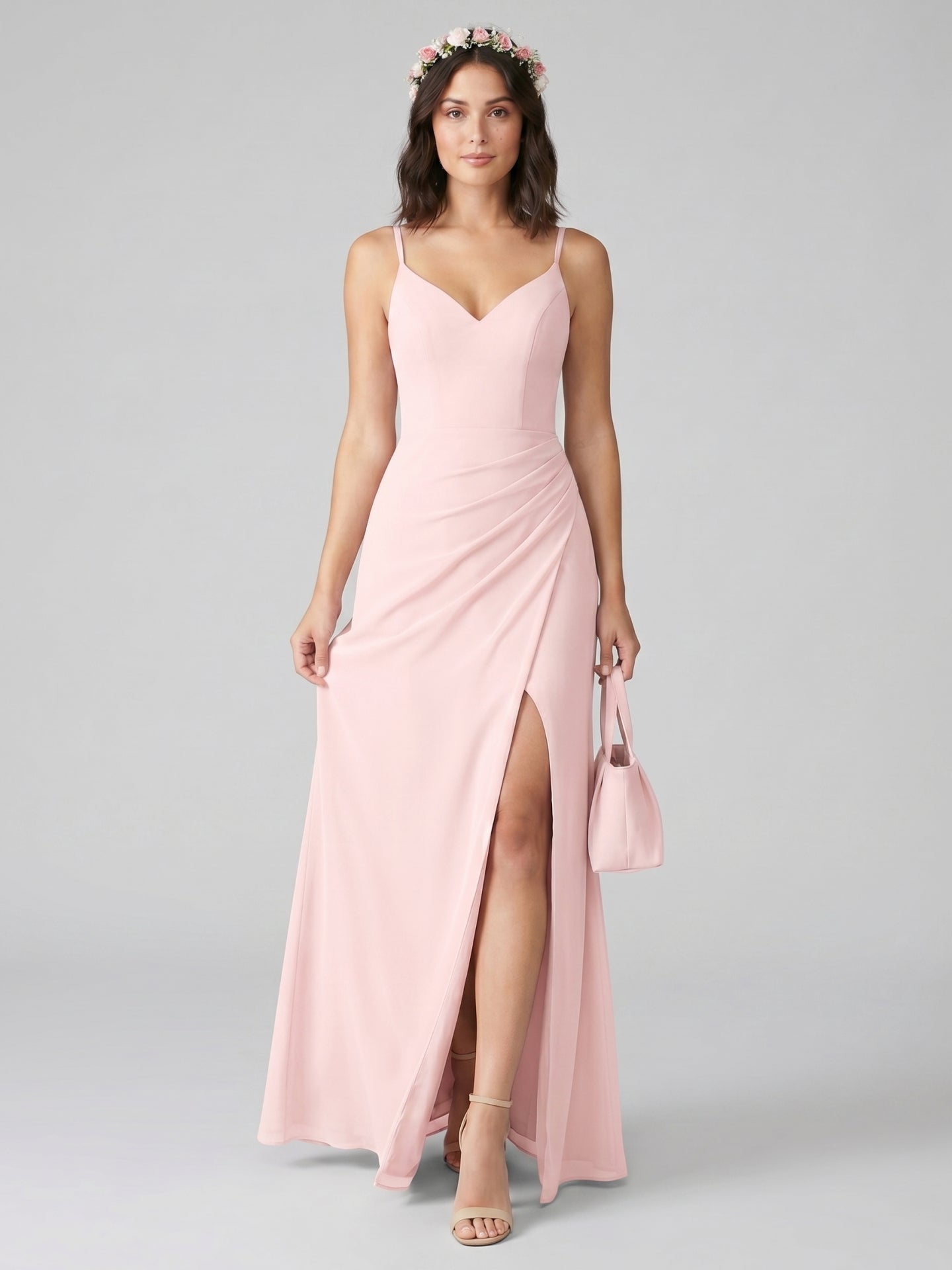Elegant Blushing Pink Chiffon column Sweetheart Back Zip Ankle-Length Bridesmaid Dress