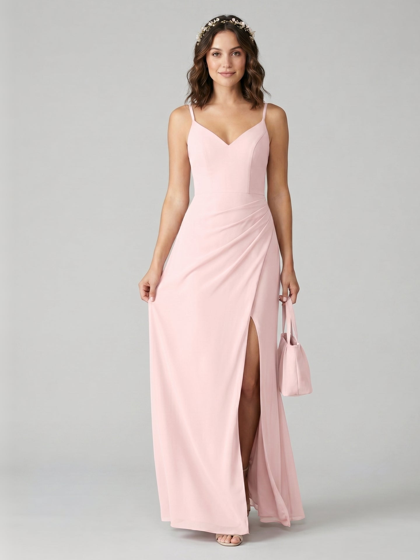 Elegant Blushing Pink Chiffon column Sweetheart Back Zip Ankle-Length Bridesmaid Dress
