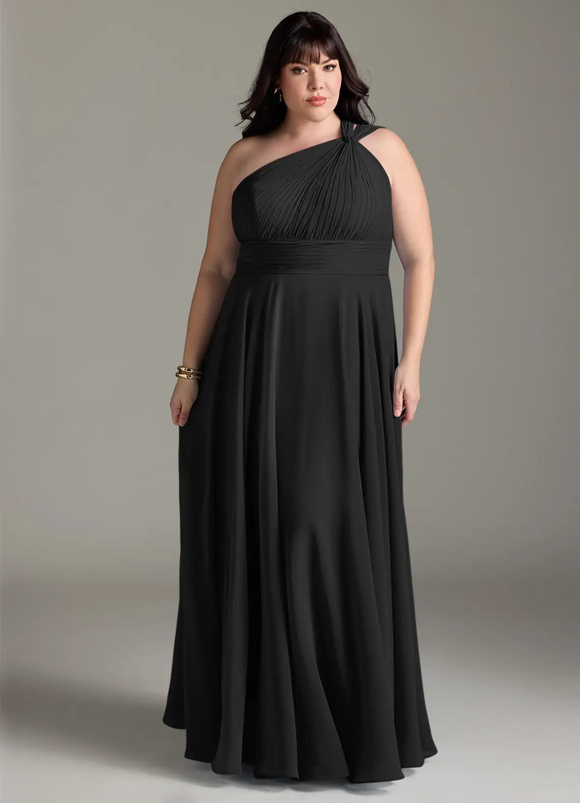 Timeless Bridesmaid Dress with One-Shoulder Neckline, Ruched Bodice and Flowing Chiffon Skirt