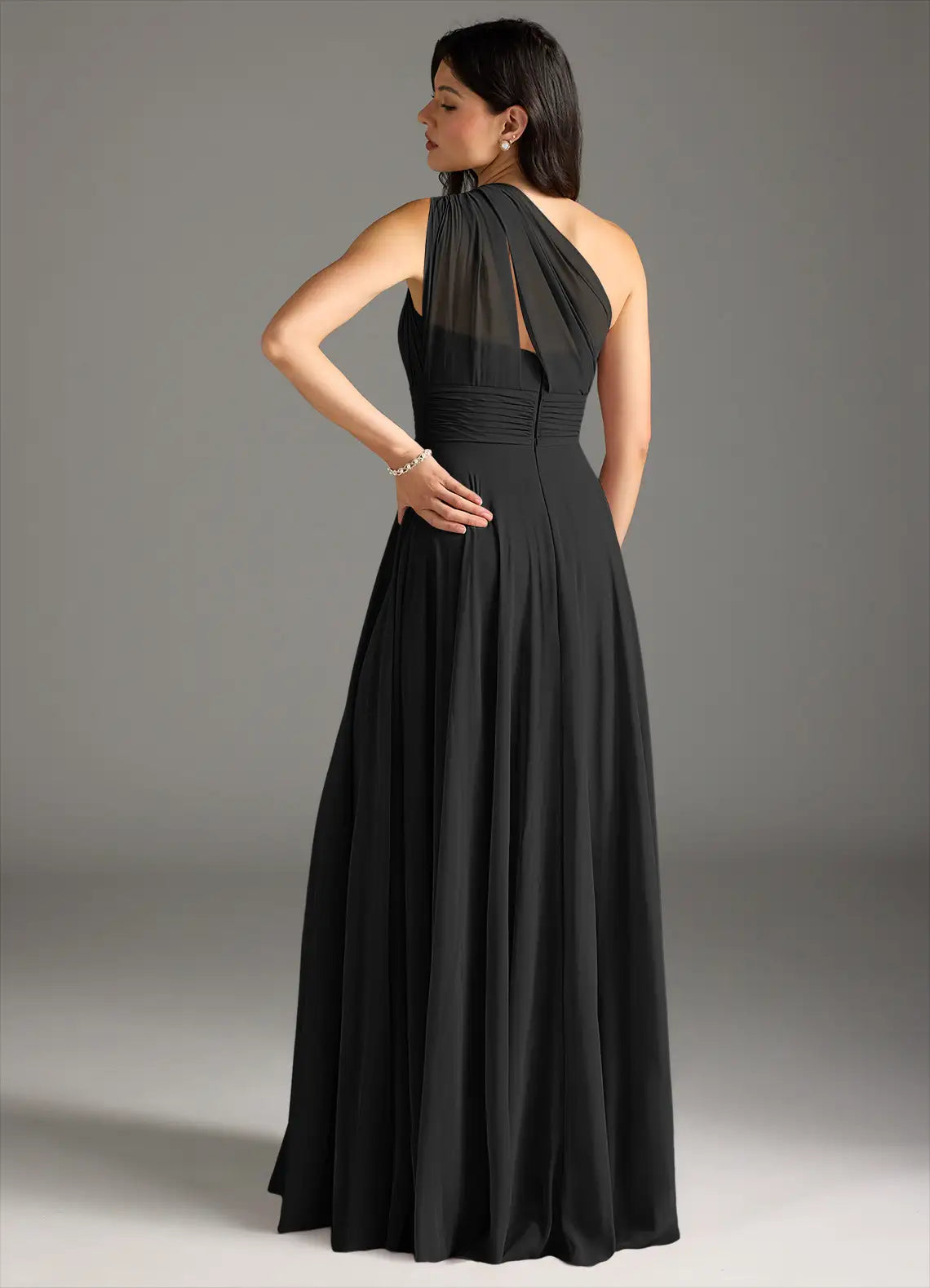 Timeless Bridesmaid Dress with One-Shoulder Neckline, Ruched Bodice and Flowing Chiffon Skirt