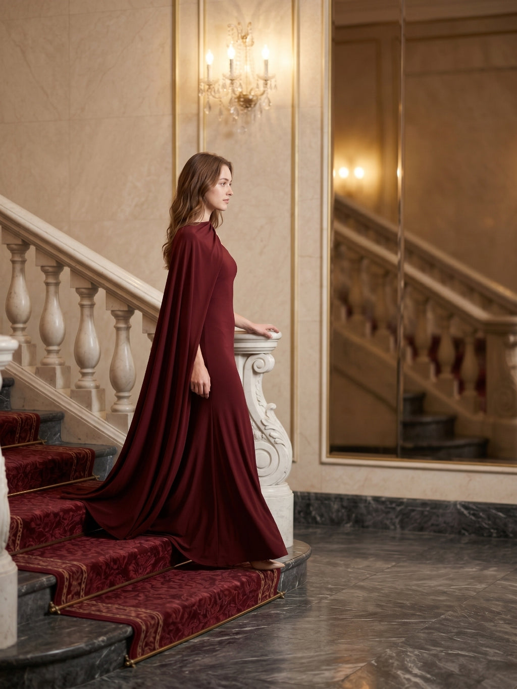 Elegant Burgundy Stretch Knit column One Shoulder Ankle-Length Bridesmaid Dress
