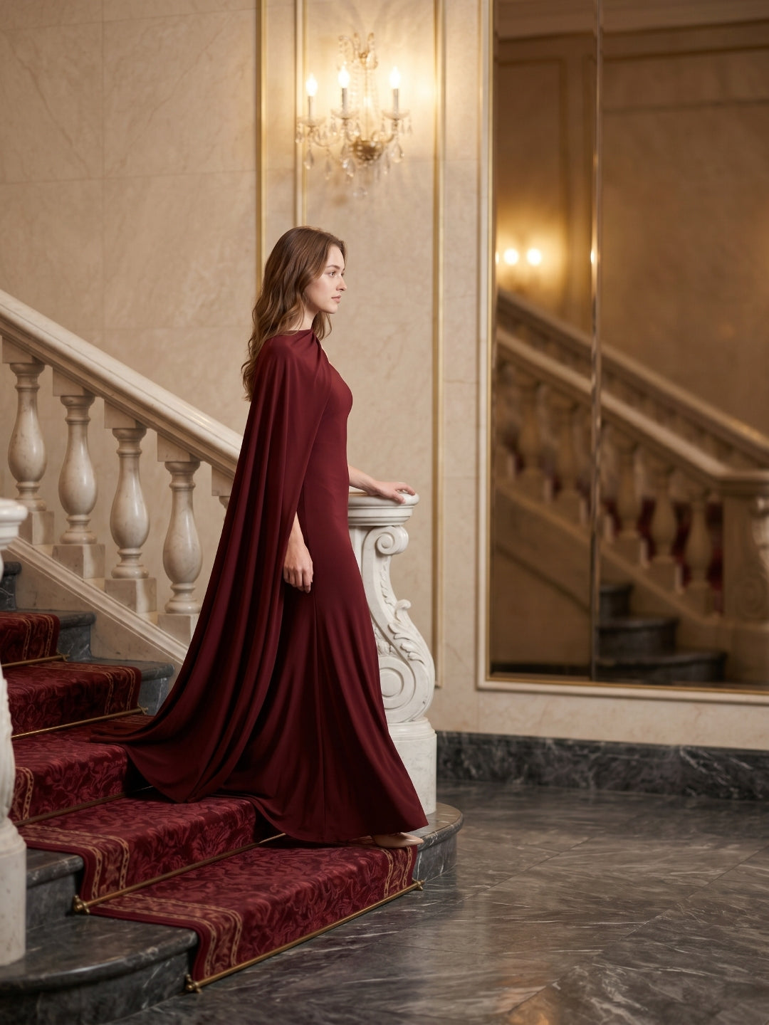 Elegant Burgundy Stretch Knit column One Shoulder Ankle-Length Bridesmaid Dress