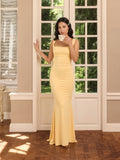 Elegant Butter Stretch Knit mermaid Square Neck Criss-Cross Straps Ankle-Length Bridesmaid Dress
