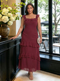 Elegant Cabernet Chiffon mermaid Square Neck Ankle-Length Bridesmaid Dress