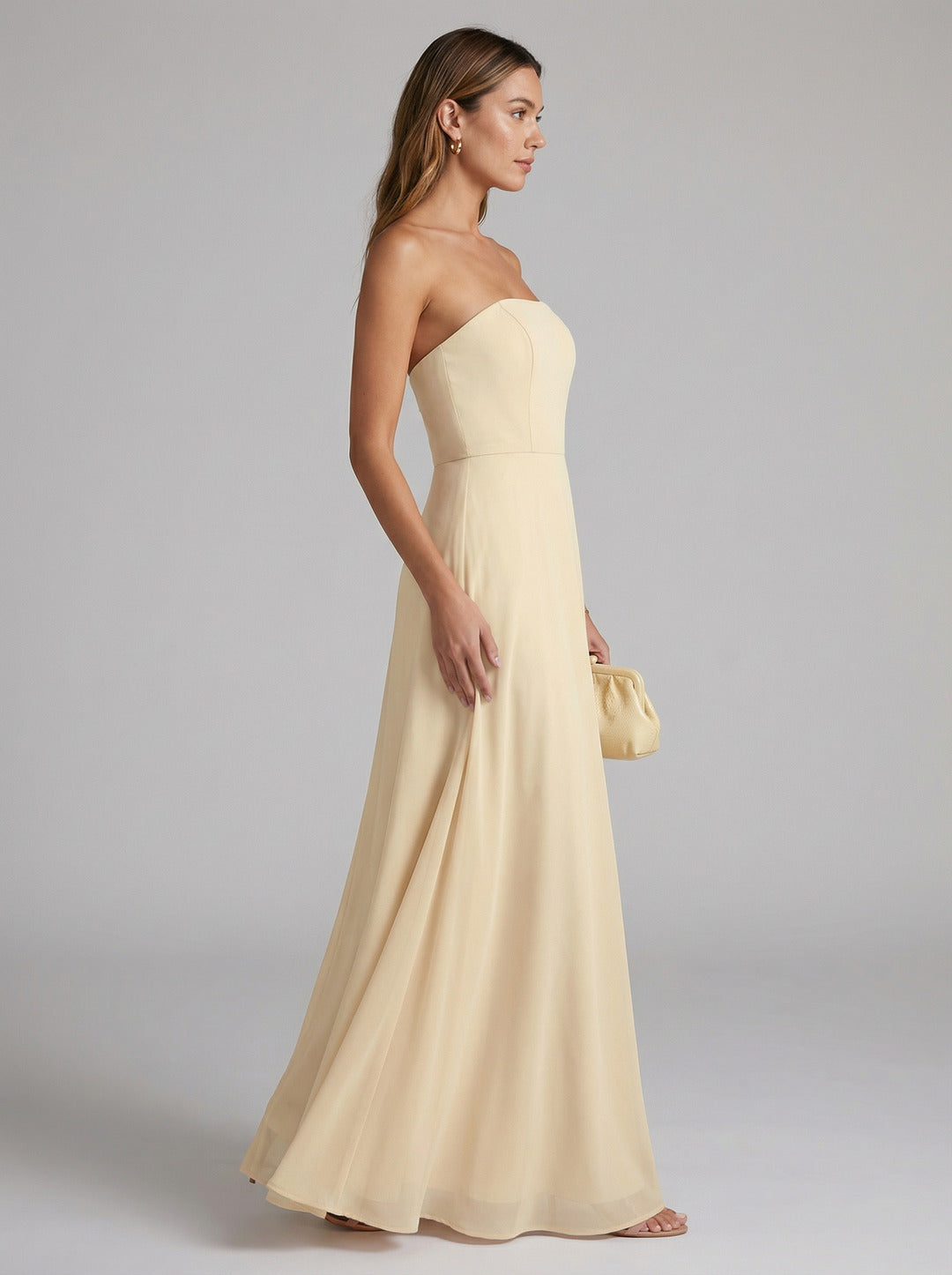 Elegant Champagne Chiffon A-Line Off-the-Shoulder Back Zip Ankle-Length Bridesmaid Dress