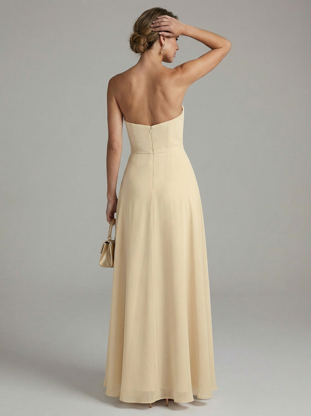 Elegant Champagne Chiffon A-Line Off-the-Shoulder Back Zip Ankle-Length Bridesmaid Dress