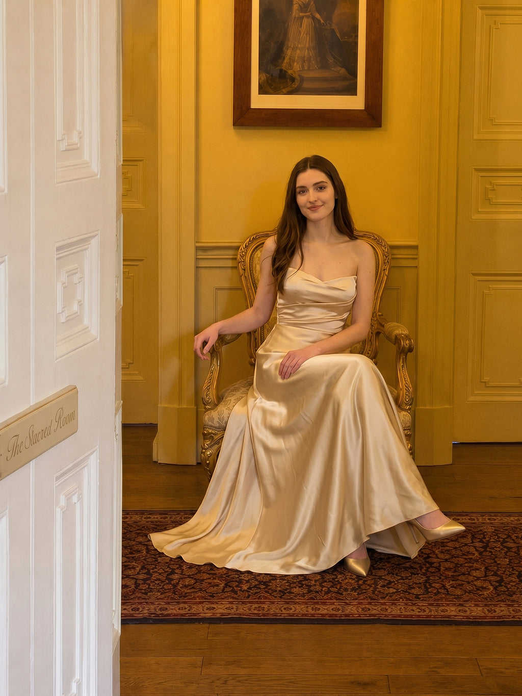 Elegant Champagne Satin A-Line Strapless Backless PleatedDetail Ankle-Length Bridesmaid Dress