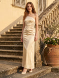 Elegant Champagne Satin Sheath One Shoulder Back Zip Ankle-Length Bridesmaid Dress
